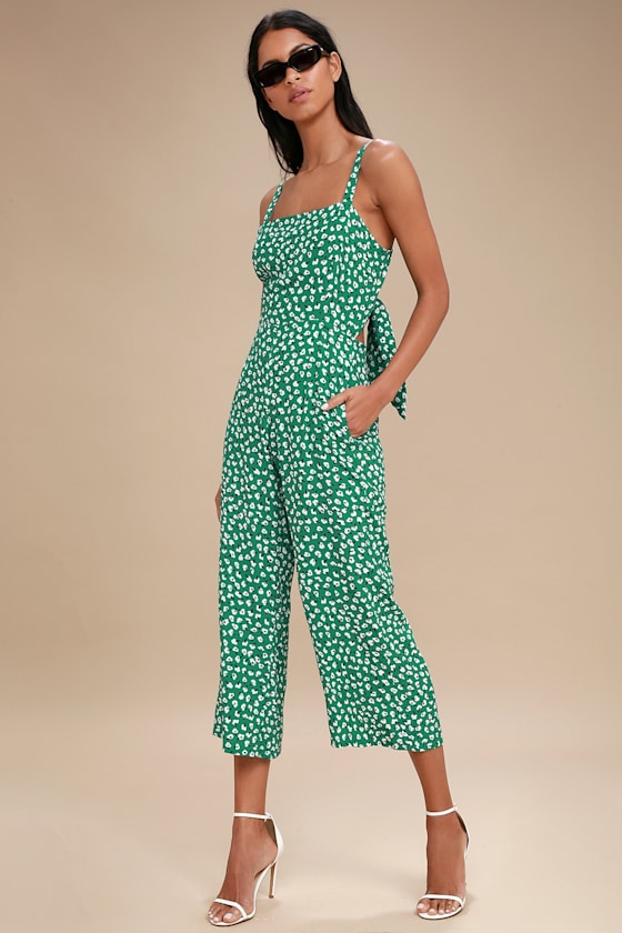 Playa Green Floral Print Tie-Back Jumpsuit 3
