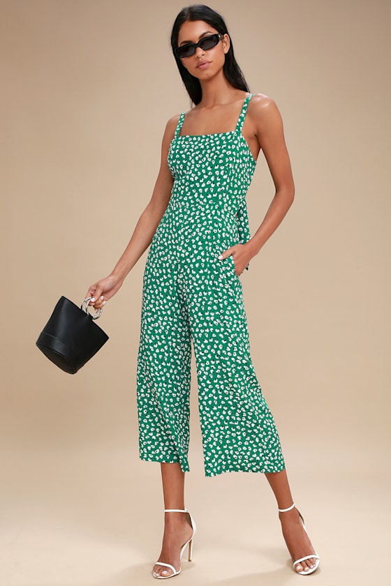 Playa Green Floral Print Tie-Back Jumpsuit 2