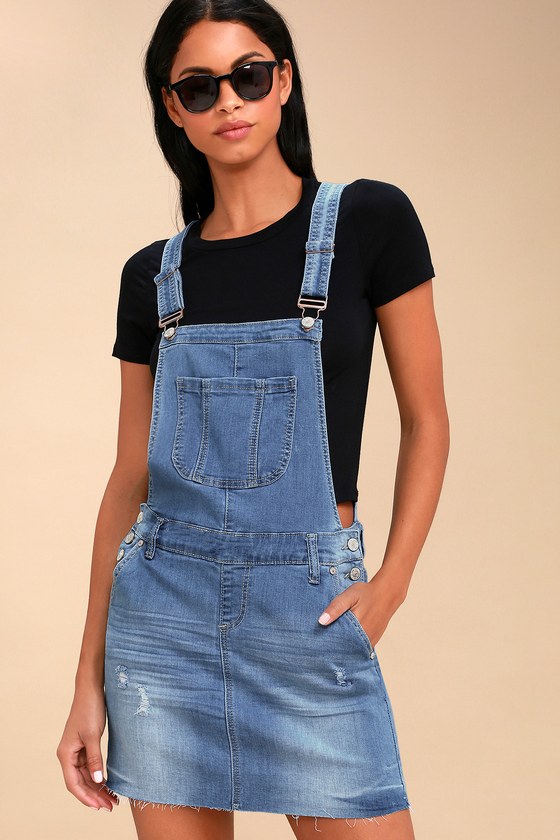 Cute Denim Dress Overall Dress Light Wash Denim Dress Lulus 7994