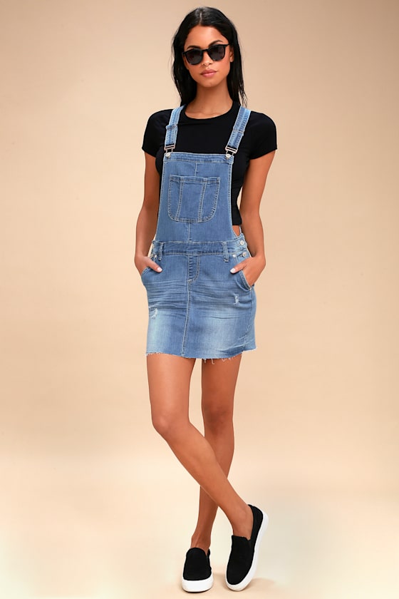 Playin' Hooky Light Wash Denim Overall Dress 2