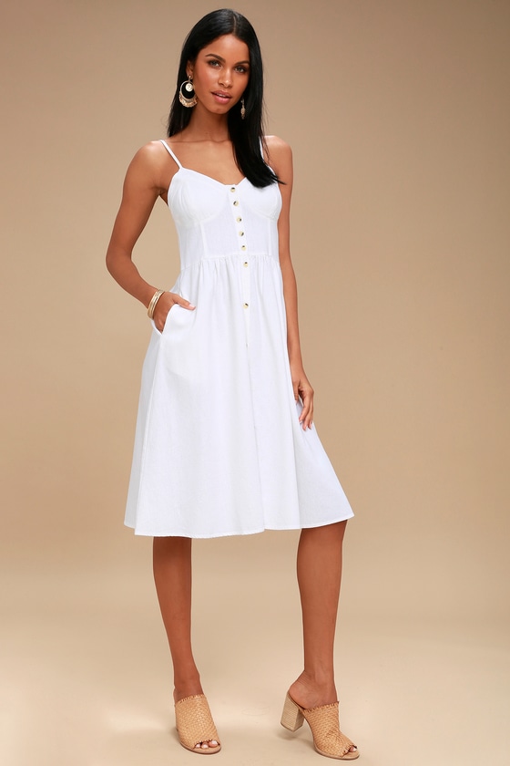 Eve White Button-Up Midi Dress - the hippie corner