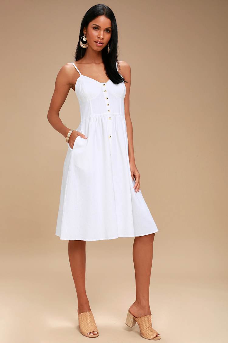 Eve White Button-Up Midi Dress Eve White Button-Up Midi Dress