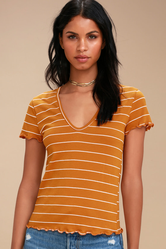 orange yellow striped shirt