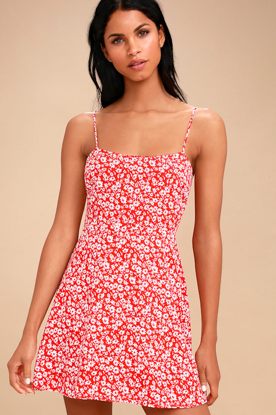 Keep on Growing Red Floral Print Tie-Back Skater Dress 3