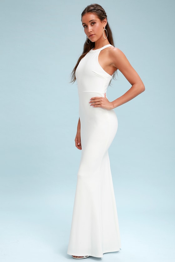 long white halter dress
