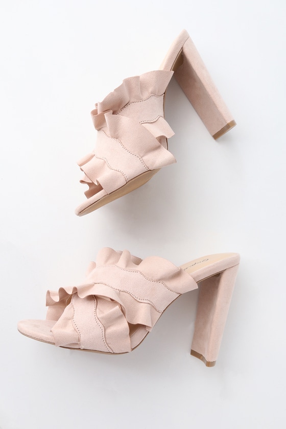 suede nude mules