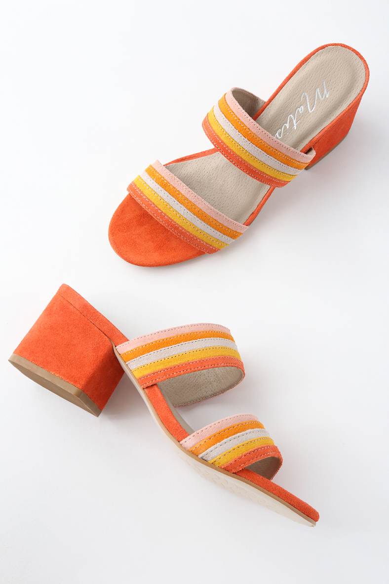 Bonita Fire Orange Suede Leather Mules