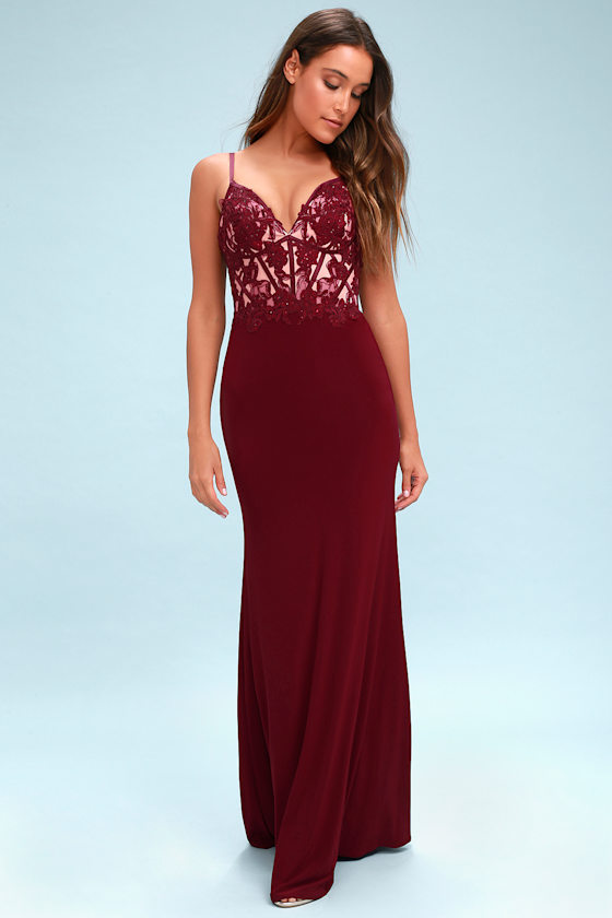 Special Affections Burgundy Embroidered Rhinestone Maxi Dress 2