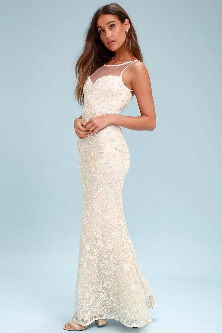 fitted lace wedding dress Embroidered Blossoms Ruffled Cotton Maxi Dress main image 0