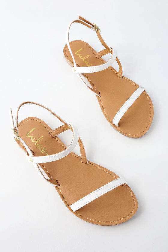 Cute Flat Sandals - White Sandals 