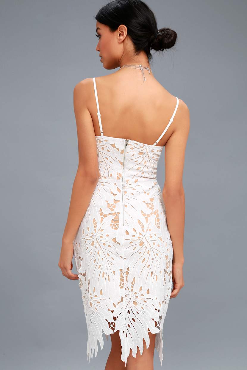 lulus white lace bodycon dress Lovely White Lace Dress - Backless Dress - Long Sleeve Dress