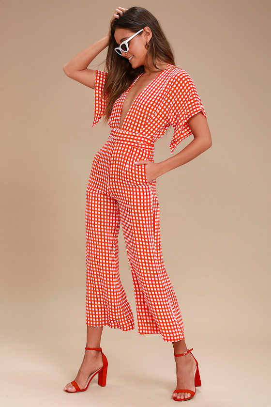 Cedric Red Gingham Culotte Jumpsuit 3