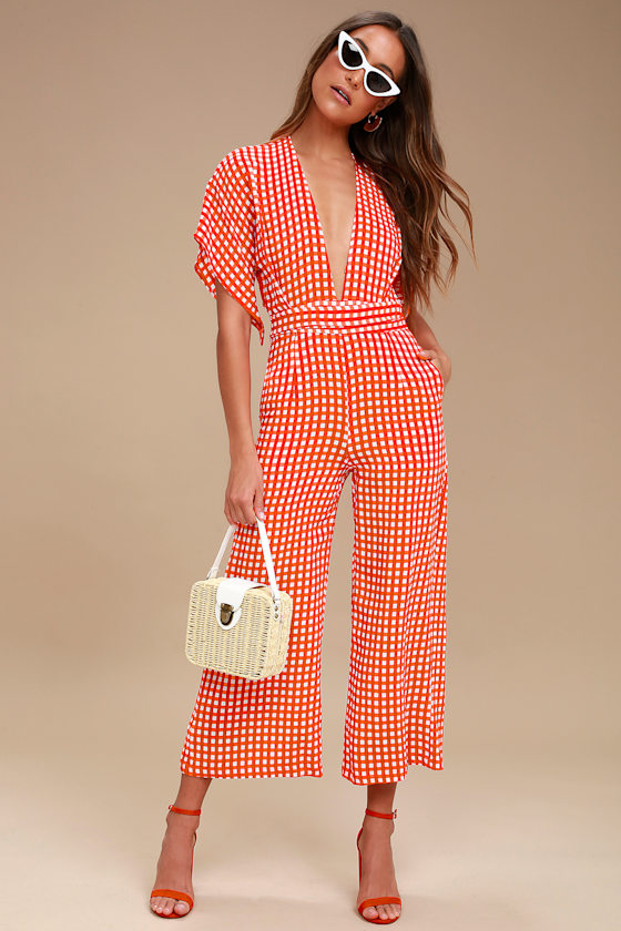 Cedric Red Gingham Culotte Jumpsuit 2