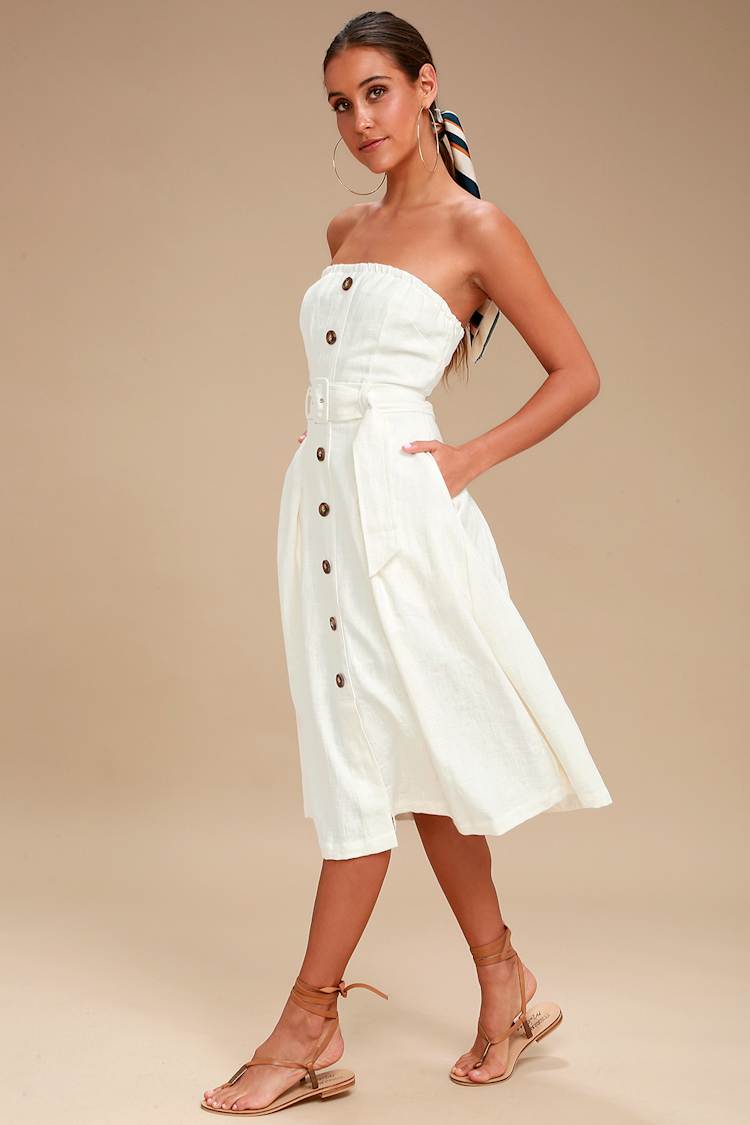 Moon River Zoie - White Strapless Dress - White Midi Dress - Lulus