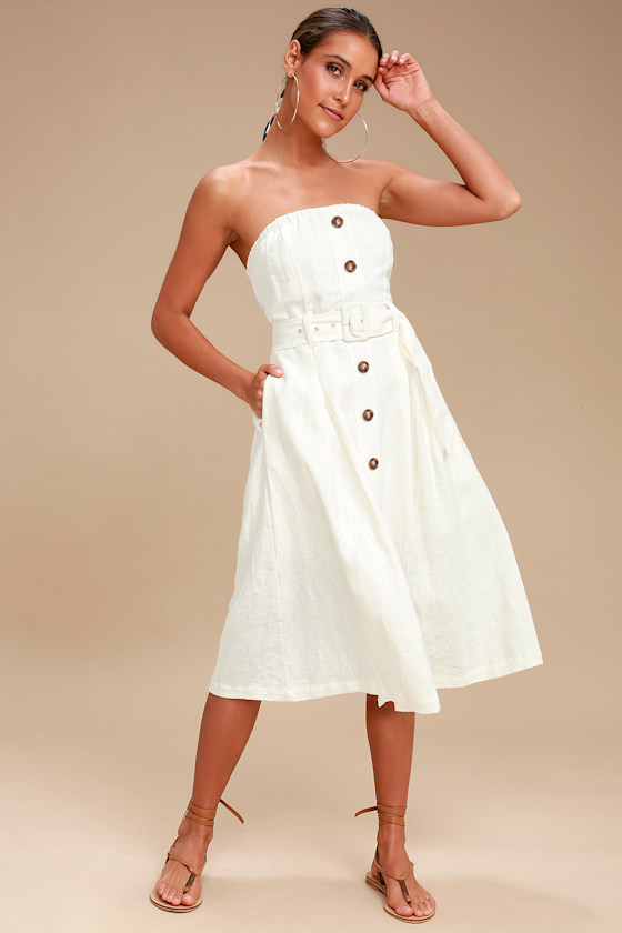 Zoie White Straplesss Belted Midi Dress 2
