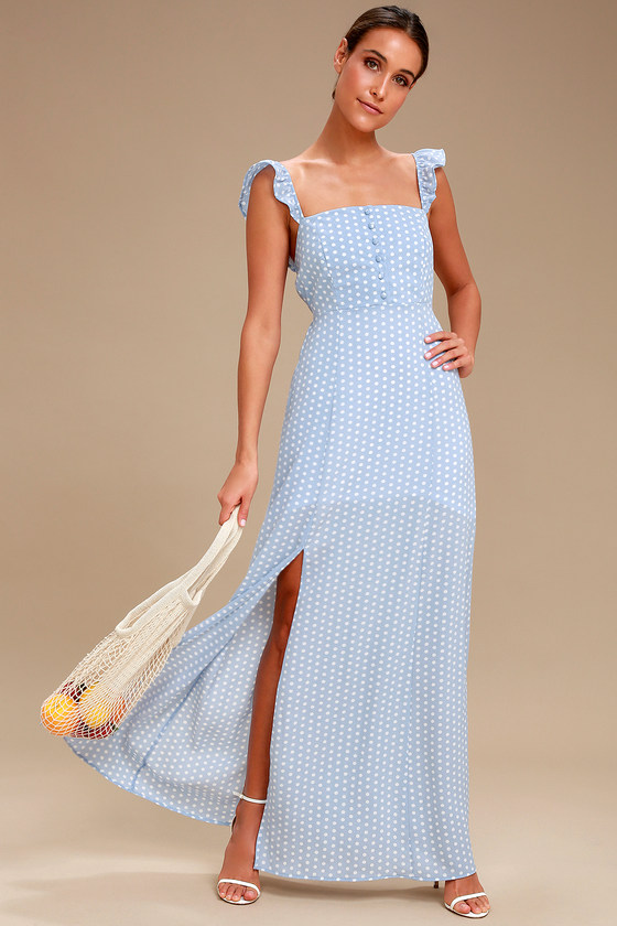 blue polka dot maxi dress