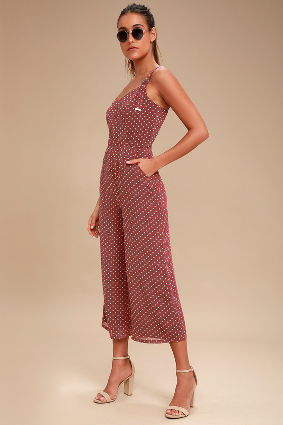 Lorita Washed Burgundy Polka Dot Culotte Jumpsuit