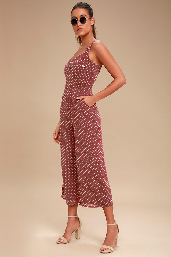 Lorita Washed Burgundy Polka Dot Culotte Jumpsuit 2
