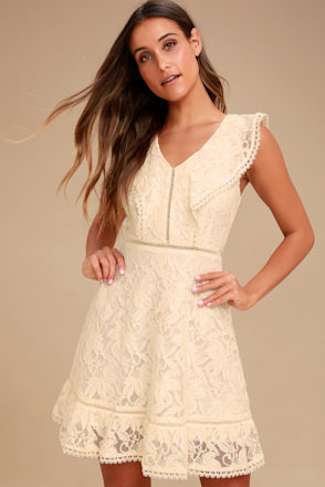 BB Dakota Rease Cream Lace Dress Ruffled Dress Lulus - Main Image
