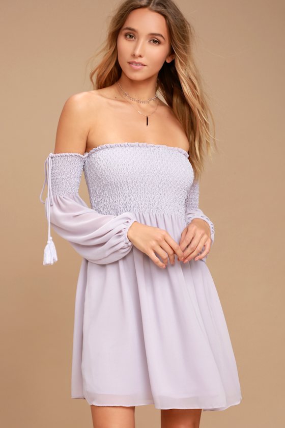 Lavender Off the Shoulder Sleeveless Evening Dress with Pleated Applique and Slit main image 1