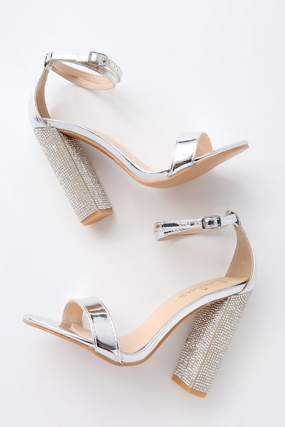 Viv Silver Rhinestone Ankle Strap Heels 5