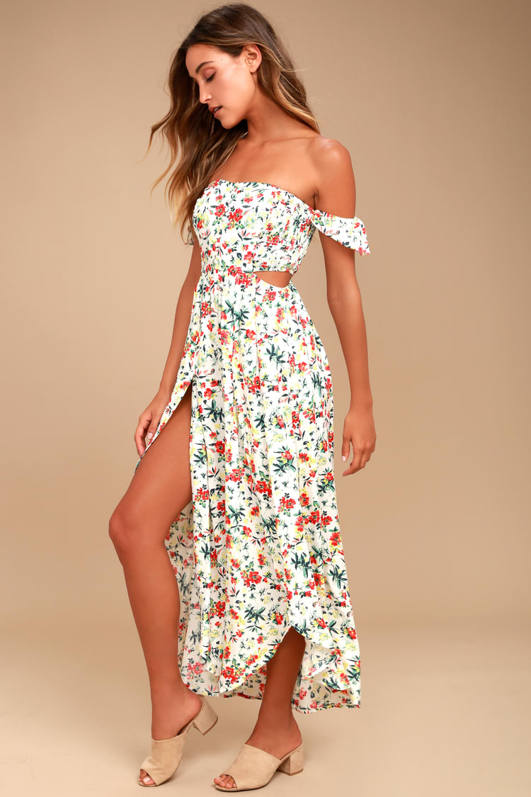 Cute Floral Print Dress - - Off-the-Shoulder Dress - Lulus