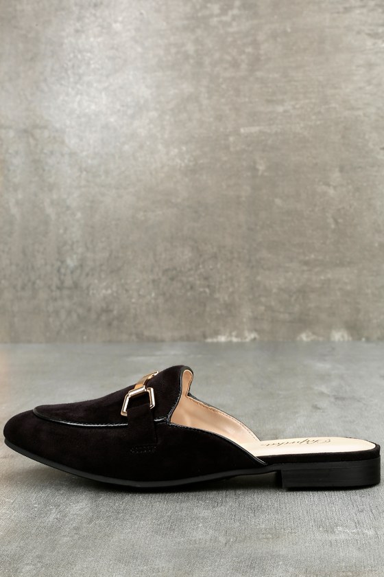 ELIZA BLACK SUEDE LOAFER SLIDES