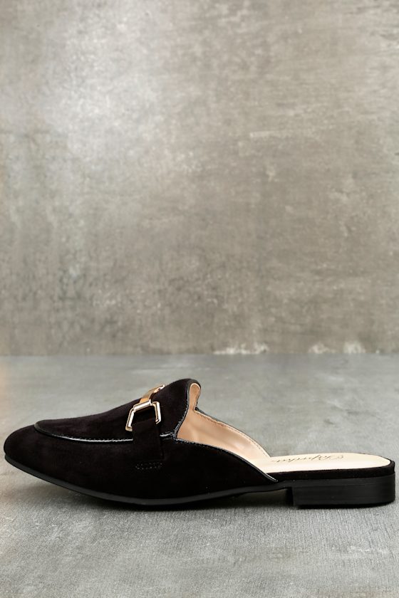 Eliza Black Suede Loafer Slides 3