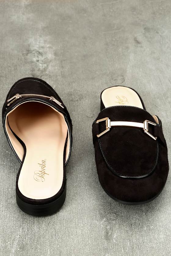black loafer slides