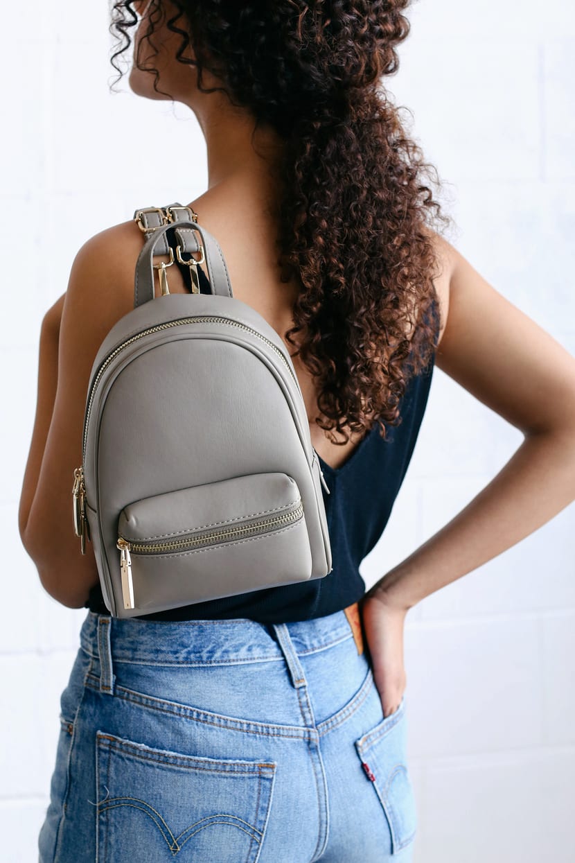 AIEDE Grey Backpack Mini Purse Fashion Leather Designer Travel Bag Ladies  Shoulder Bags