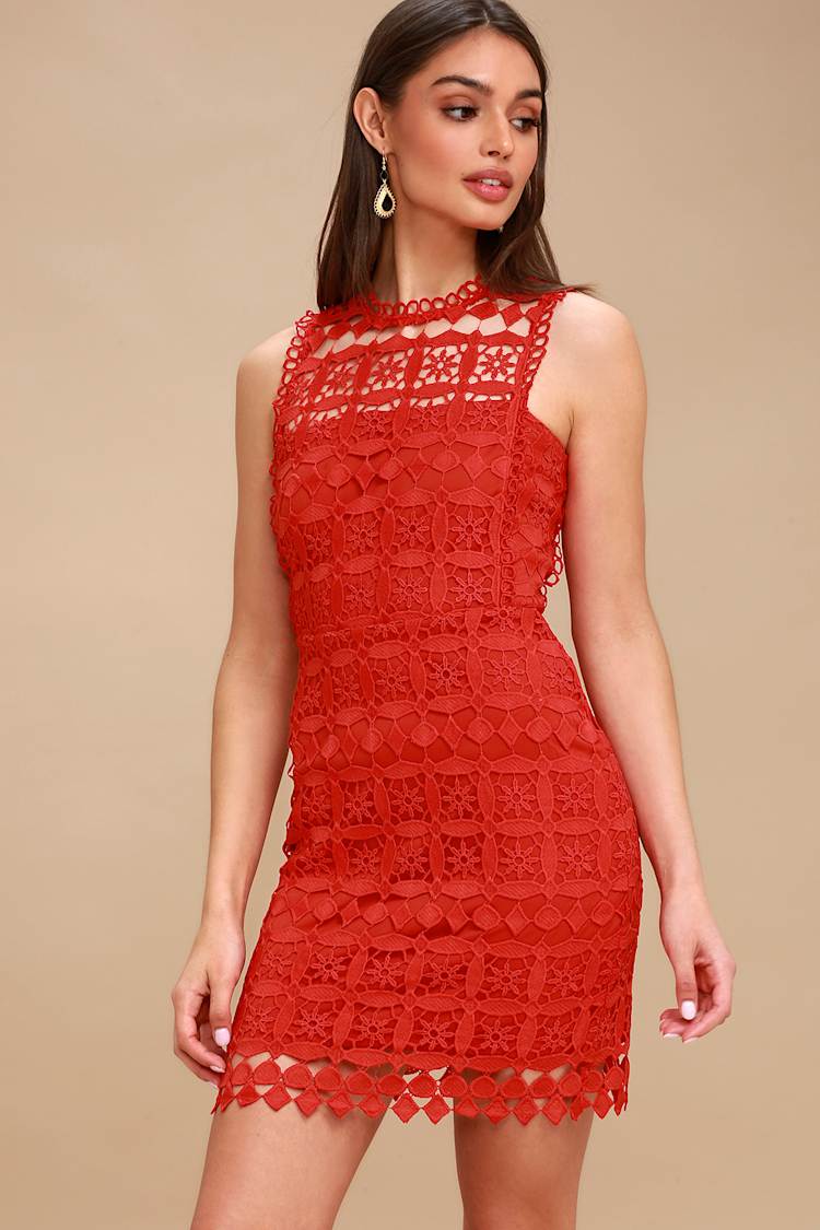 Pay Tribute Red Crochet Lace Dress