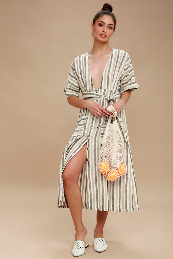 Monday Light Grey Striped Midi Dress 2