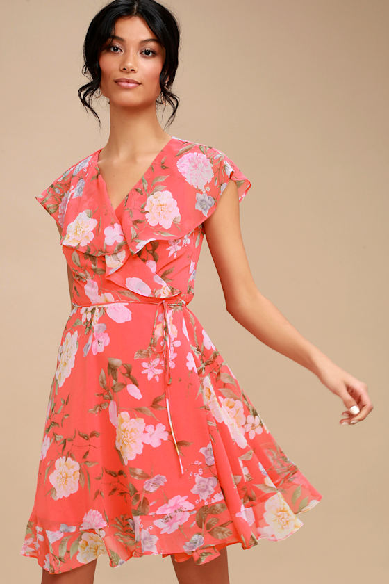 Summer Print Wrap Dress - Pink/Blue main image 1