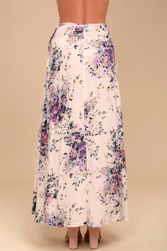 Lovely Blush Pink Midi Skirt Floral Print Wrap Skirt