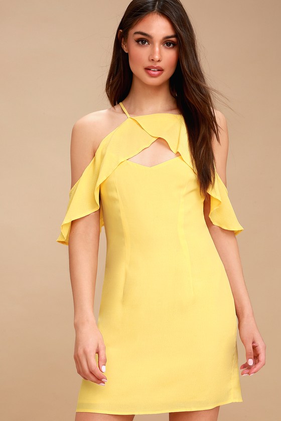 Kaless Light Yellow Off-the-Shoulder Dress