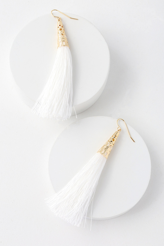 Chic White Earrings Tassel Earrings Fringe Earrings Lulus