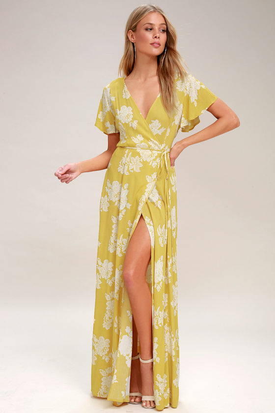Heart of Marigold Yellow Floral Print Wrap Maxi Dress 7