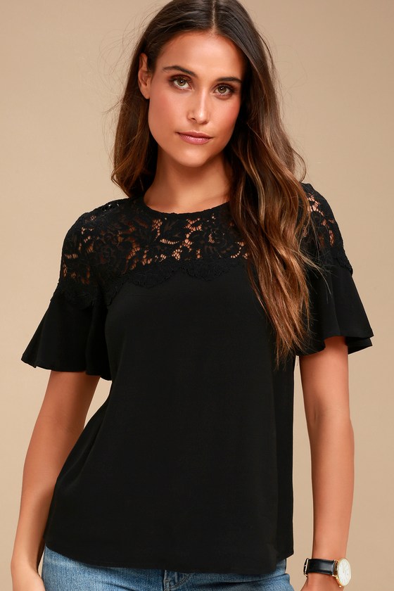 Cute Black Top - Black Lace Top - Short Sleeve Top - Lulus
