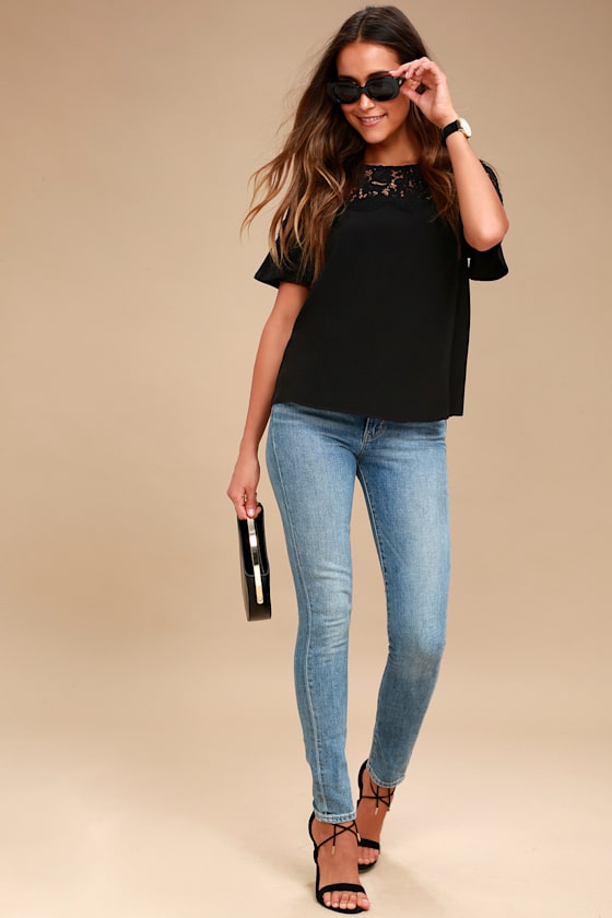 Poised to Perfection Black Lace Short Sleeve Top 5