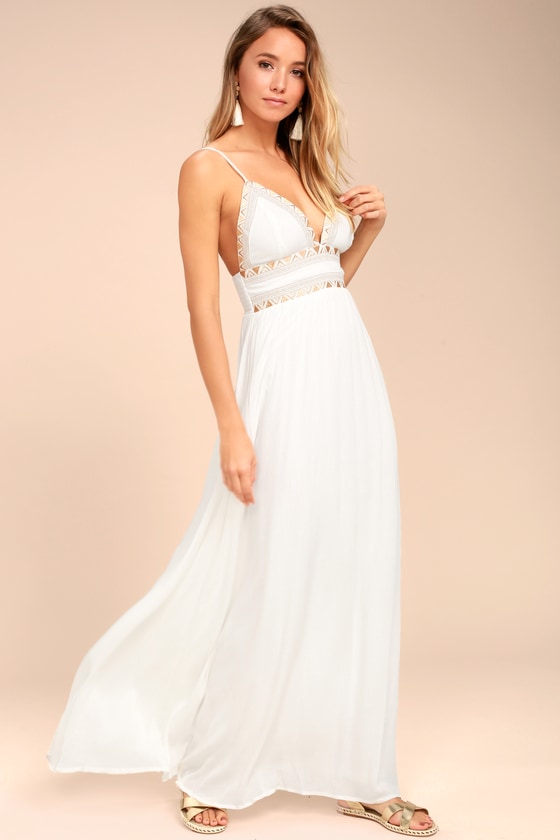 Boho White Dress - Maxi Dress - Embroidered Dress - Lulus