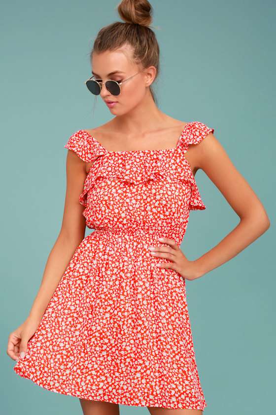 Moon River Dottie Red Floral Print Dress 5
