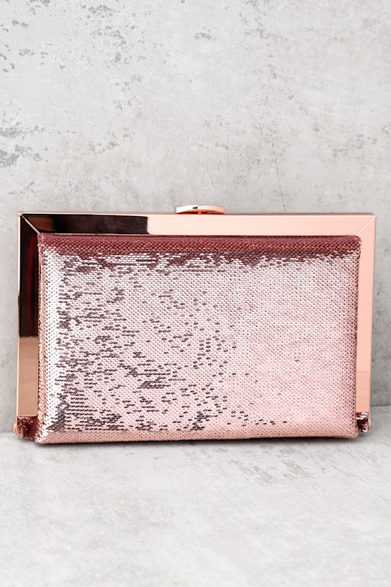 rose gold sequin clutch