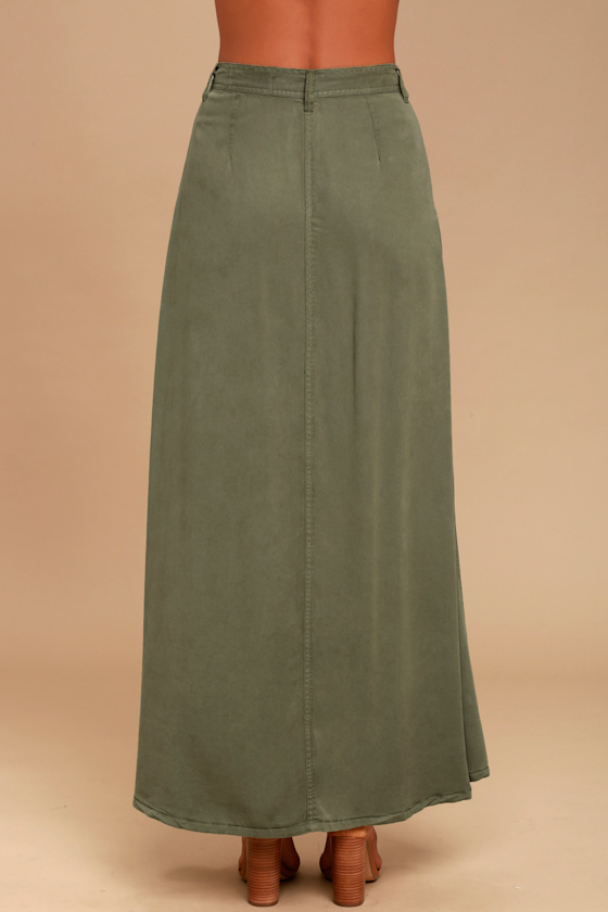 Cute Olive Green Skirt Maxi Skirt ButtonUp Skirt