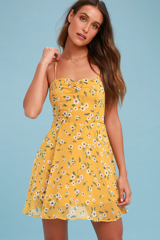 yellow floral skater dress