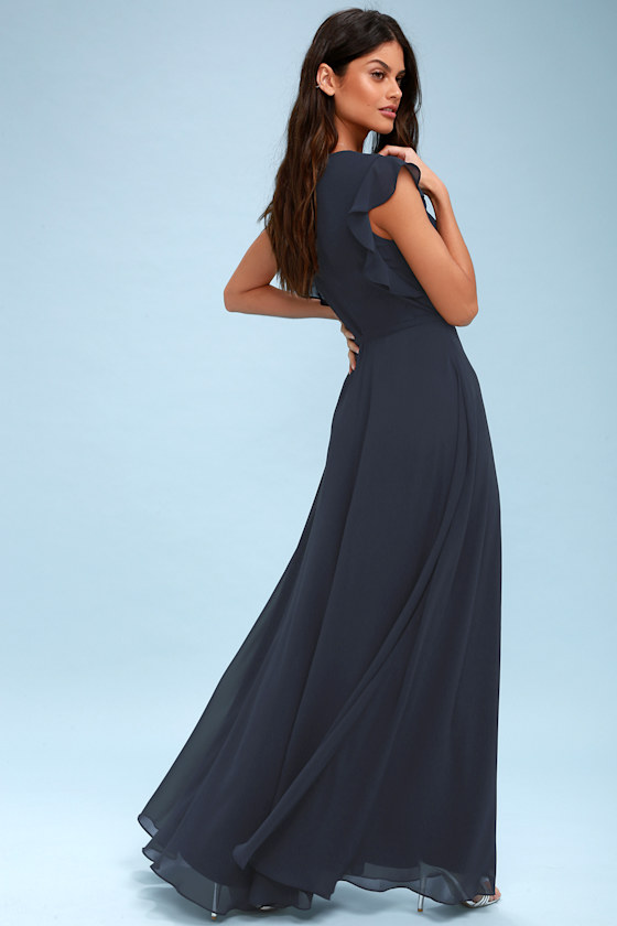 Crescendo Navy Blue Wrap Maxi Dress 2