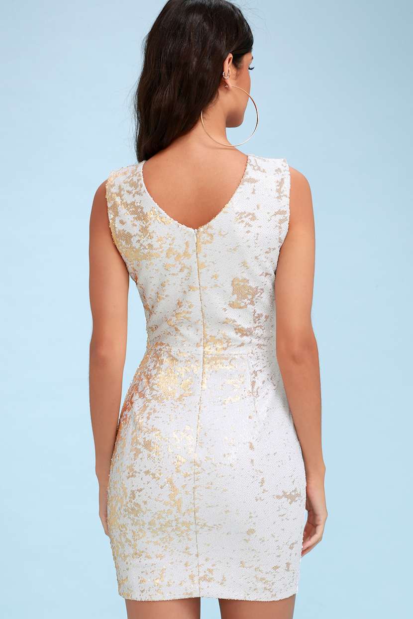 Cody Gold and White Sequin Bodycon Dress