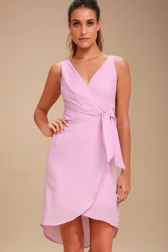 Lovely Lavender Dress - Wrap Dress - High-Low Midi Dress - Lulus