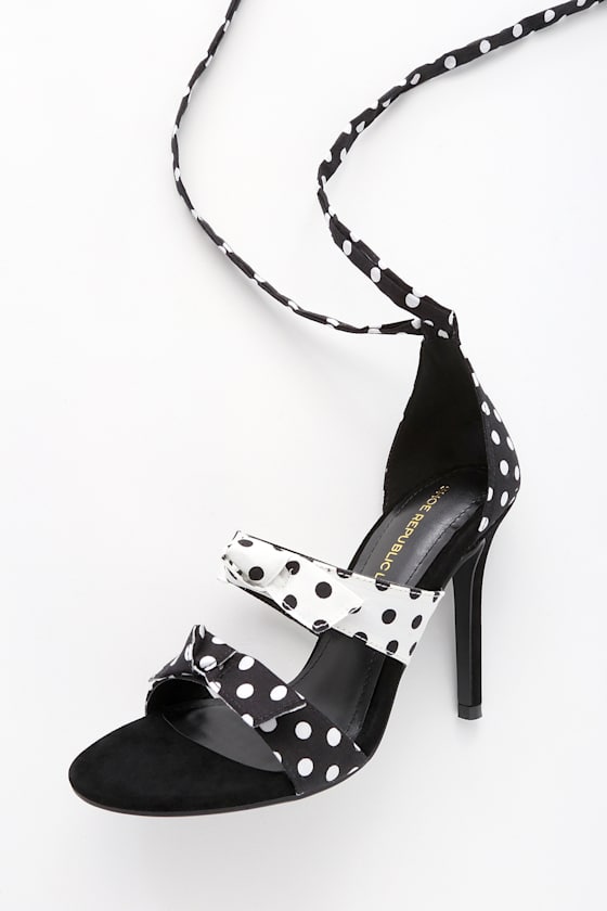 Mildred Black Polka Dot Lace-Up Heels 1