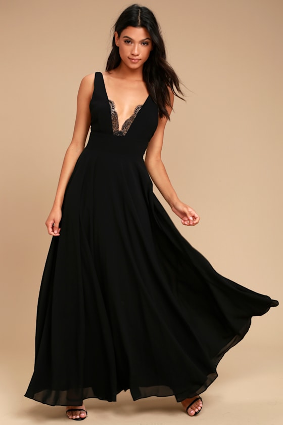 Lace Trim Maxi Dress Black main image 0