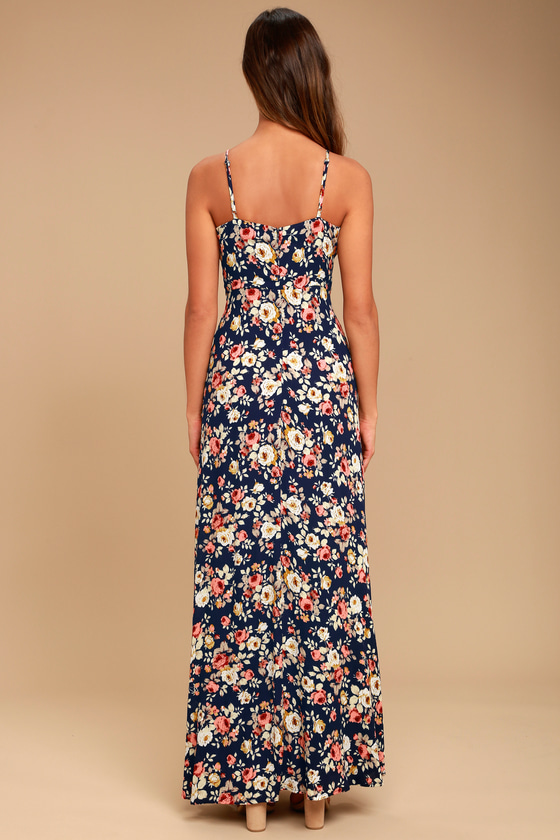 Navy Blue Floral Print Dress - Floral Maxi Dress - Sundress